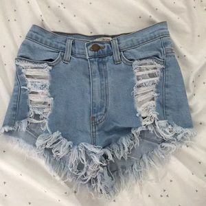 Distressed high waist denim shorts